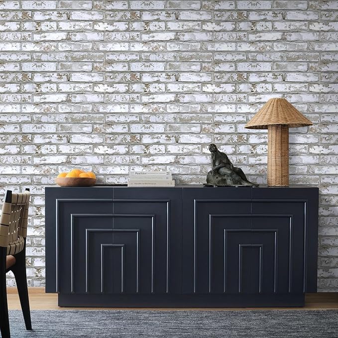 COMSTICKC 3D Gray-White Faux Brick Wall Stickers Peel and Stick Wall Covering - Image 2
