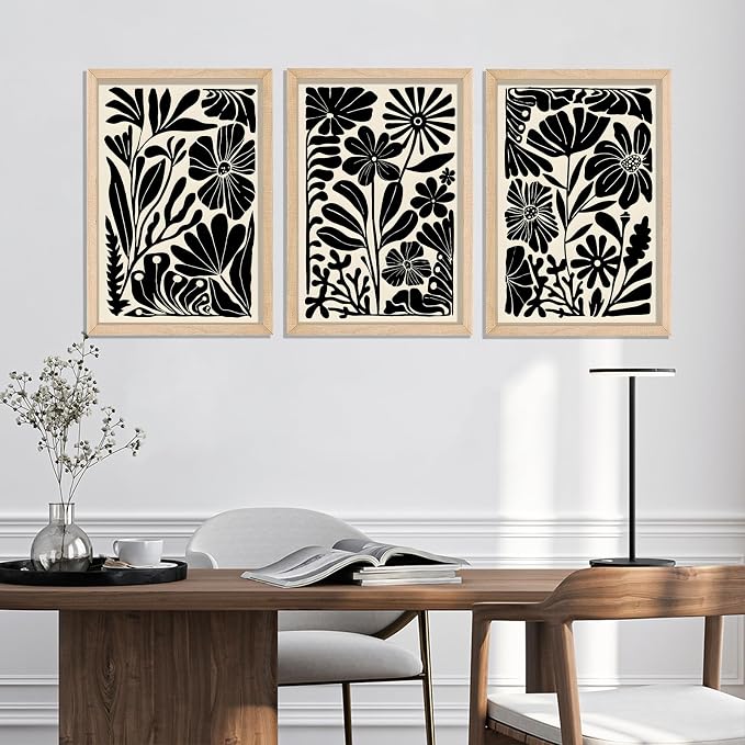 YWJKWLGS Abstract Floral Wall Art Set of 3, 16x24 Inch Black Boho Flower Prints - Image 6