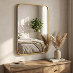 24x36 Inch Matte Gold Bathroom Vanity Mirrors | Flush Mount Deep Set Metal Wall - Image 6
