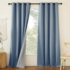 NICETOWN Stone Blue Full Shade Faux Linen Curtain Panels 90" Long, Pair of - Image 2