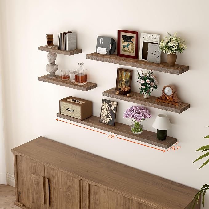 BGMG Floating Shelves for Wall 48 inch Long Set of 2, Wide Rustic Wooden Wall - Image 4