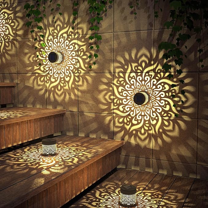 gardencave 4 Pack Solar Fence Lights Metal Solar Powered Outdoor Wall Deck Step - Image 3