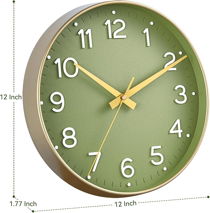 Roymnie Wall Clock 12 Inch Silent Green Wall Clocks Battery Operated- Modern - Image 8
