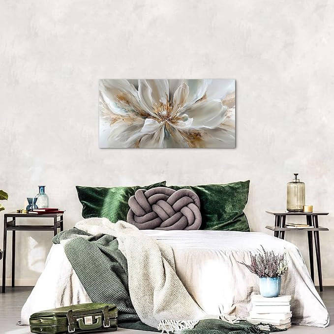 Flower Wall Art Vintage White Floral Canvas Pictures Abstract Blooming Flower - Image 3