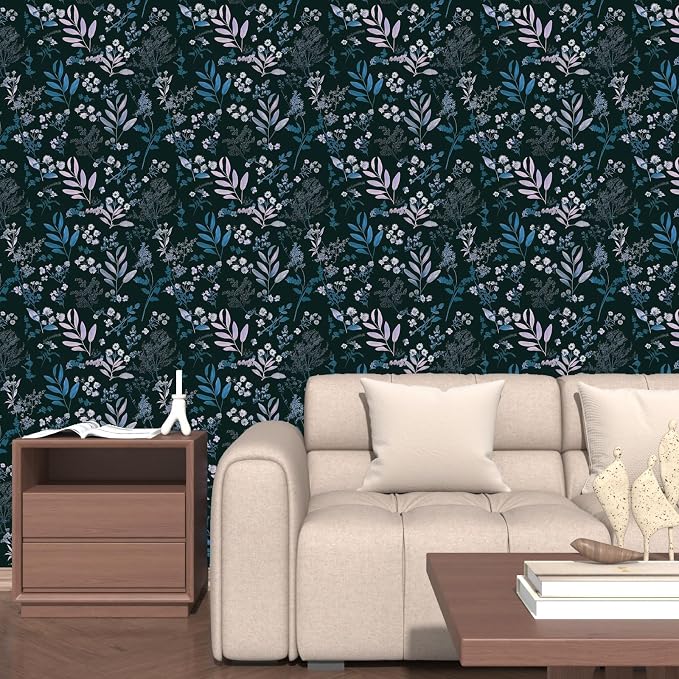 Laatse Vintage Blue Wallpaper Peel and Stick Dark Pink Floral Wallpaper 17.5'' - Image 3
