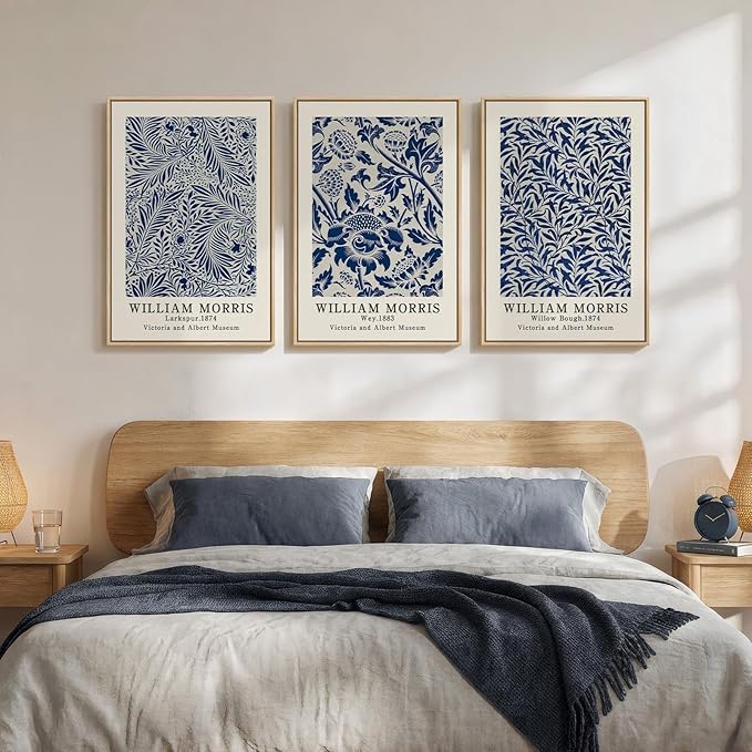 Framed William Morris Wall Art Set of 3, Large Vintage Blue Botanical Floral - Image 2