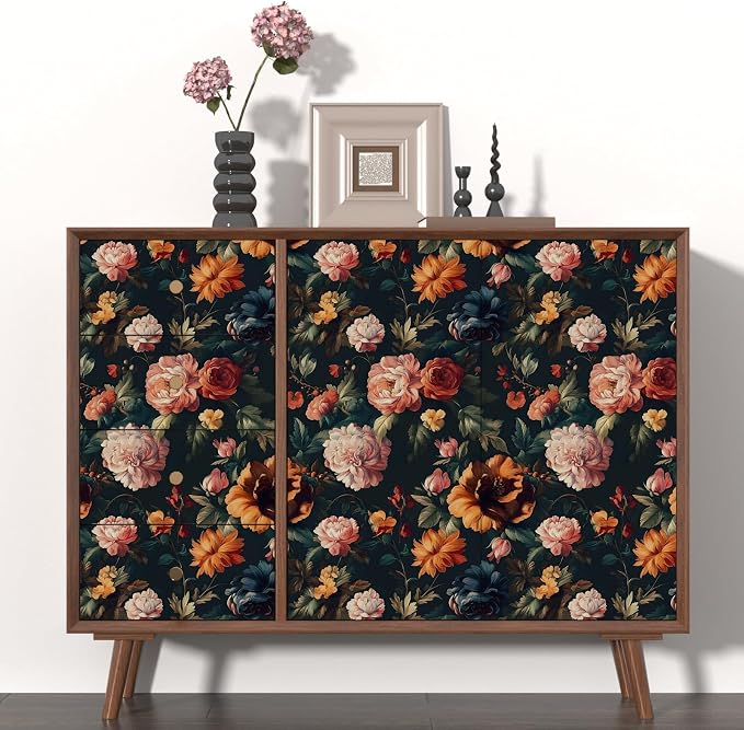 Colorful Floral Peel and Stick Wallpaper Gothic Dark Contact Paper Orange - Image 2