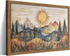 Framed Boho Sun Canvas Wall Art, Modern Abstract Mountain Landscape Painting by Unknown