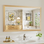48x30 Inch Bathroom Mirror for Wall, Anti-Rust Oak Wood Grain Metal Framed by Briivuemodernmirrors