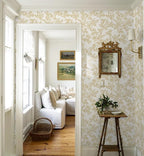 Ismoon Floral Wallpaper Peel and Stick Vintage Flower Beige and Gold Contact - Image 5