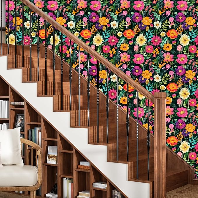 BOKEBEVE Watercolor Floral Wallpaper Peel and Stick Colorful Contact Paper - Image 5