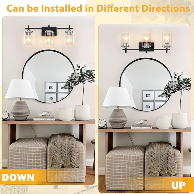 3-Lights Black and Brushed Nickel Bathroom Light Fixtures, Modern Black and - Image 3