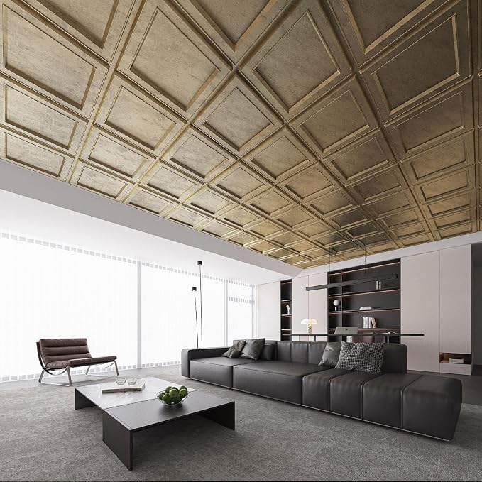 WOWSTAR 12-Pack 24"x24" Drop Ceiling Tiles, Waterproof Glue up Ceiling Panels - Image 3