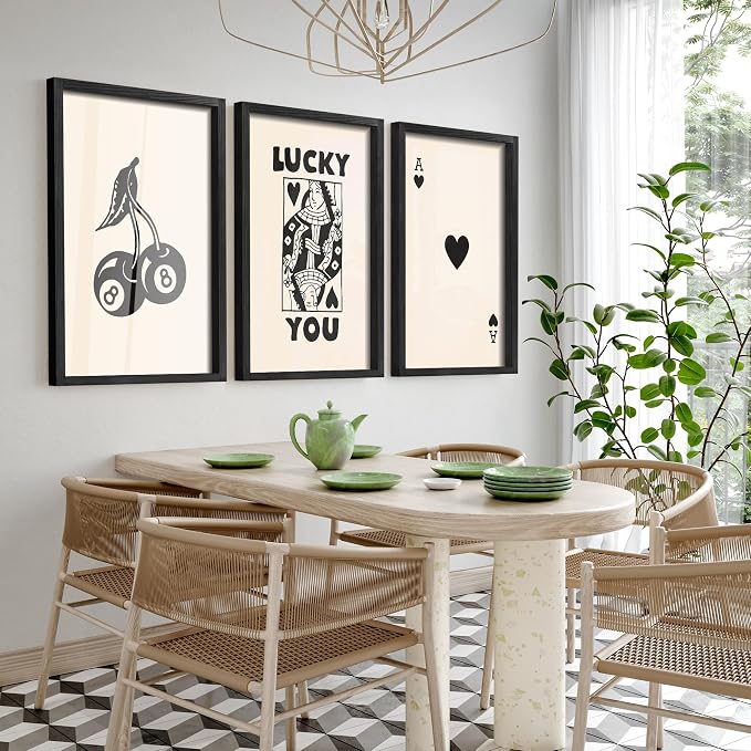Heiple Framed Set of 3 Poker Wall Art Lucky You Poster, Trendy Retro Wall Art - Image 3