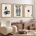 Heiple Framed Set of 3 Poker Wall Art Lucky You Poster, Trendy Retro Print Wall by Heiple