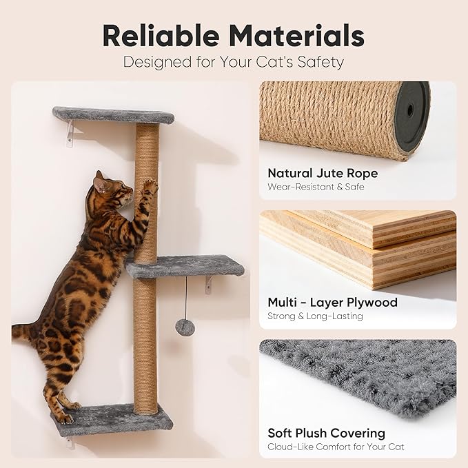 FUKUMARU Cat Wall Shelves, Stable & Safe 4 in 1 Cat Walls Furniture Set - Image 3