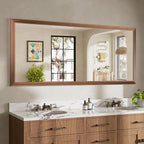72x32 Inch Bathroom Mirror for Wall, Anti-Rust Walnut Wood Grain Metal Framed by Briivuemodernmirrors
