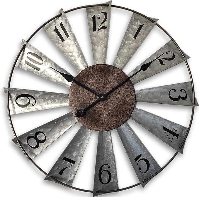 Mrocioa 30inch Windmill Distressed Metal Wall Clocks Rustic Large Decorative by Mrocioa