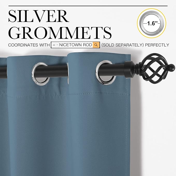 NICETOWN Smoky Blue Blackout Curtains 48 inches Length - Image 2