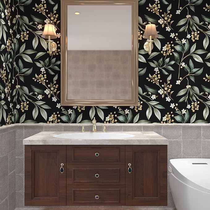 Dark Peel and Stick Wallpaper Vintage – Dark Green Leaf Removable Self-Adhesive - Image 4