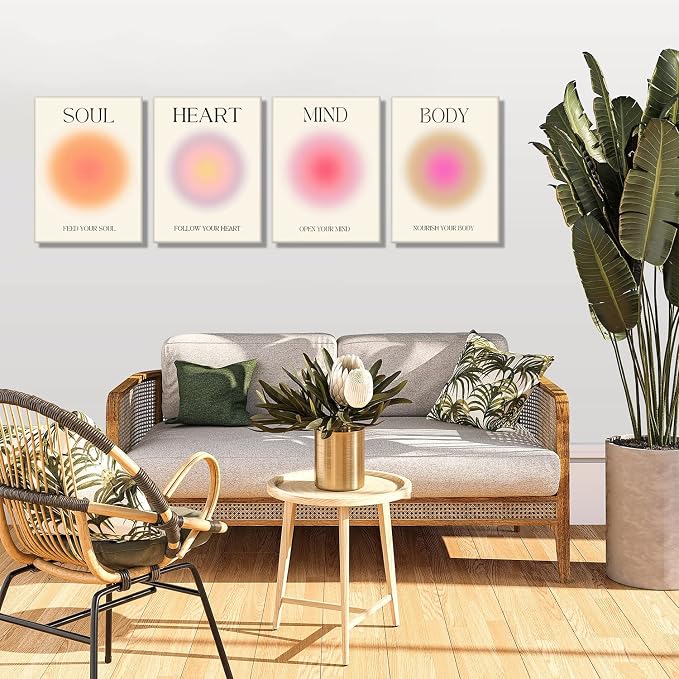 Framed Art Angel Halo Aesthetics Poster Set of 4 Pieces Colorful Aura Gradient - Image 3