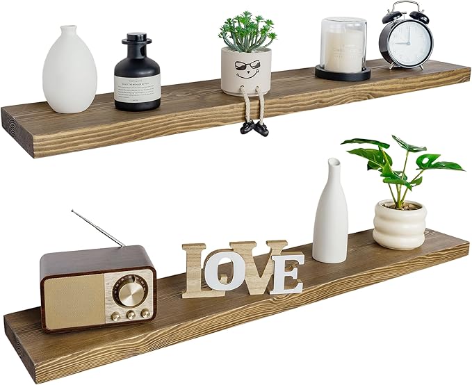 BGMG Floating Shelves for Wall 48 inch Long Set of 2, Wide Rustic Wooden Wall by BGMG