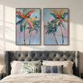 Framed Colorful Coastal Palm Tree Wall Art Bedroom, Large Pop Art Coastal by Cuspin