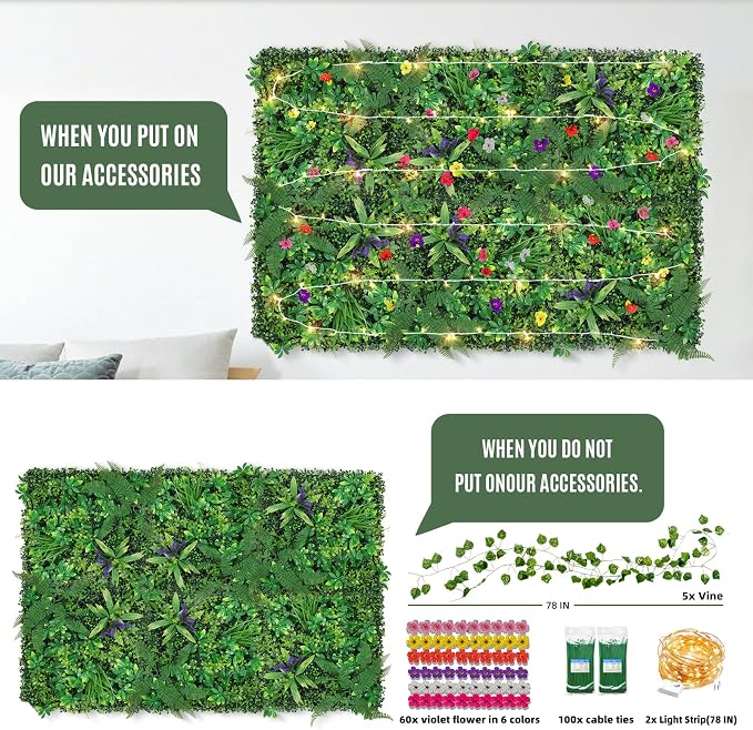 Artificial Boxwood Panel 8 Pieces 20"x20", Faux Ivy Privacy Fence Screen - Image 2