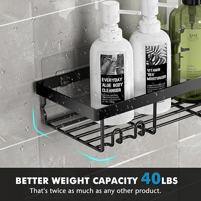 Moforoco Shower Caddy Shelf Organizer Rack, Self Adhesive Black Bathroom - Image 6