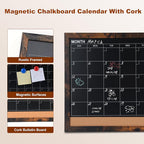 Chalkboard Calendar for Wall, Small Rustic Framed Magnetic Chalkboard & Cork - Image 3