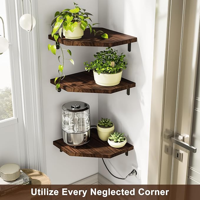 Alsonerbay Corner Shelf Wall Mount, Rustic Wood Shelves - Image 7