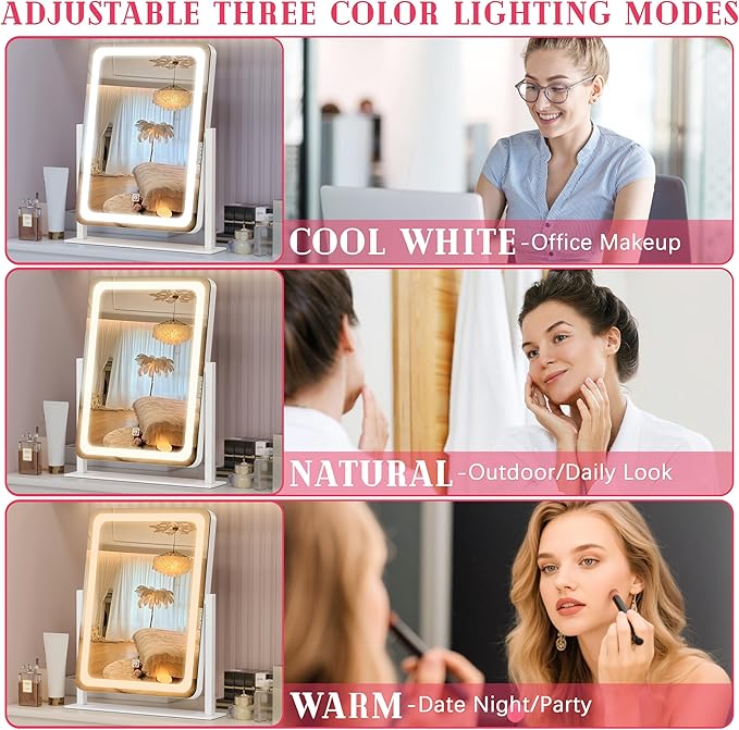ROLOVE Vanity Mirror with Lights, 12.6"x15" LED Makeup Mirror with Lights - Image 3