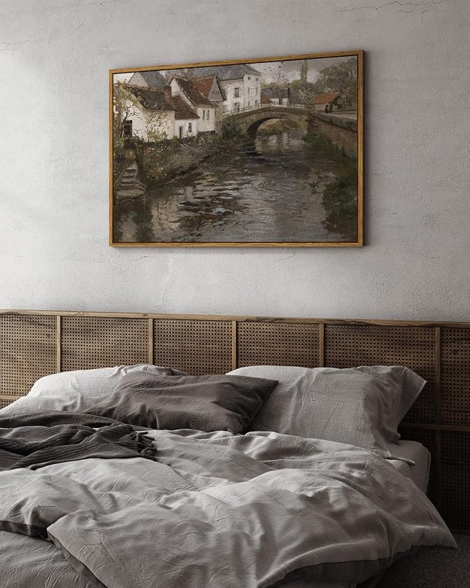 InSimSea Framed Canvas Wall Art Vintage Decor, Riverside Small Town Large - Image 3