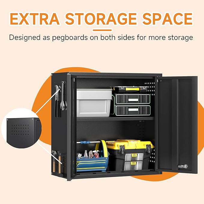 Metal Garage Wall Cabinet with 2 Doors and 1 Adjustable Shelf, Lockable - Image 5