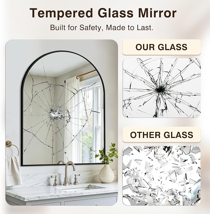 Vanity Bathroom Mirror for Wall, Arched Metal Frame for Bedroom, Living Room - Image 5