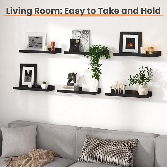 upsimples Floating Shelves for Wall, Wall Shelves for Decor Storage Set of 6 - Image 6