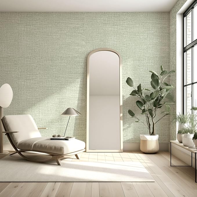 Amiya Grasscloth Wallpaper Sage Green Peel and Stick Faux Fabric Linen Contact - Image 3