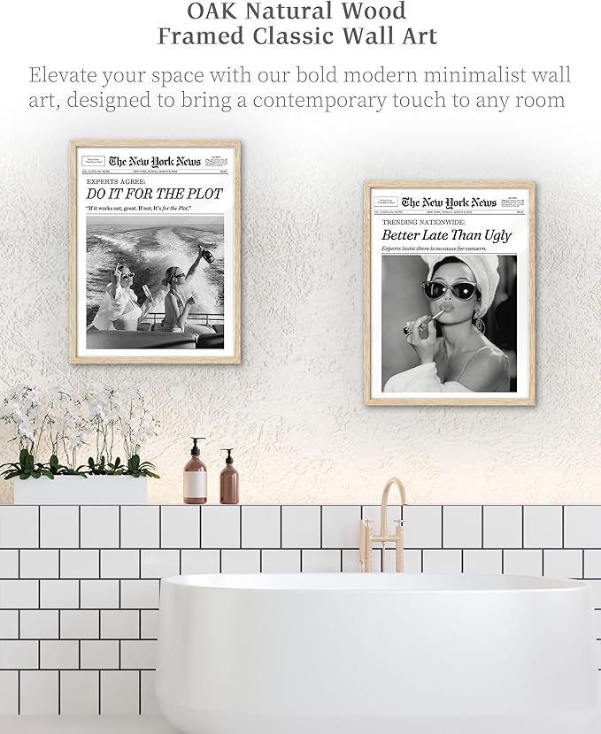 iHery Natural OAK Wood Audrey Hepburn Newspaper Trendy Framed Wall Art - Image 5