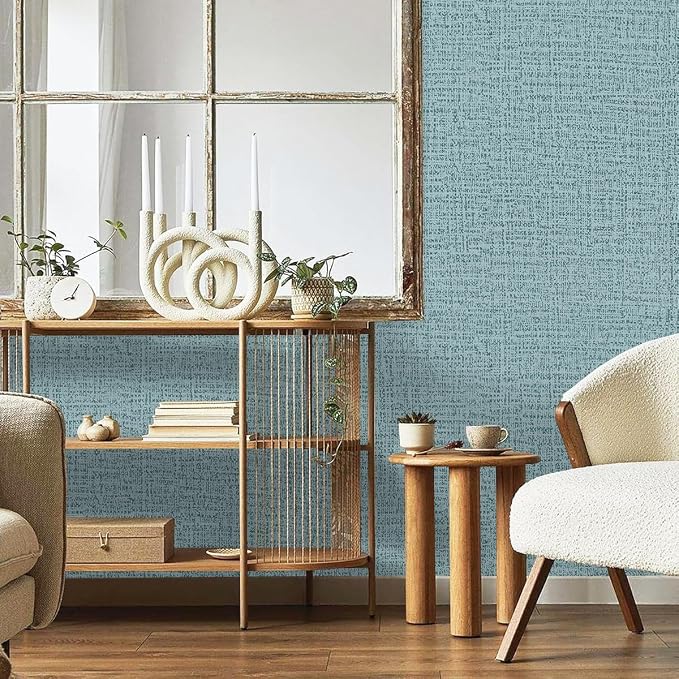 Teal Wallpaper Grasscloth Peel and Stick Wallpaper 17.7inch x 196.8inch Teal - Image 6