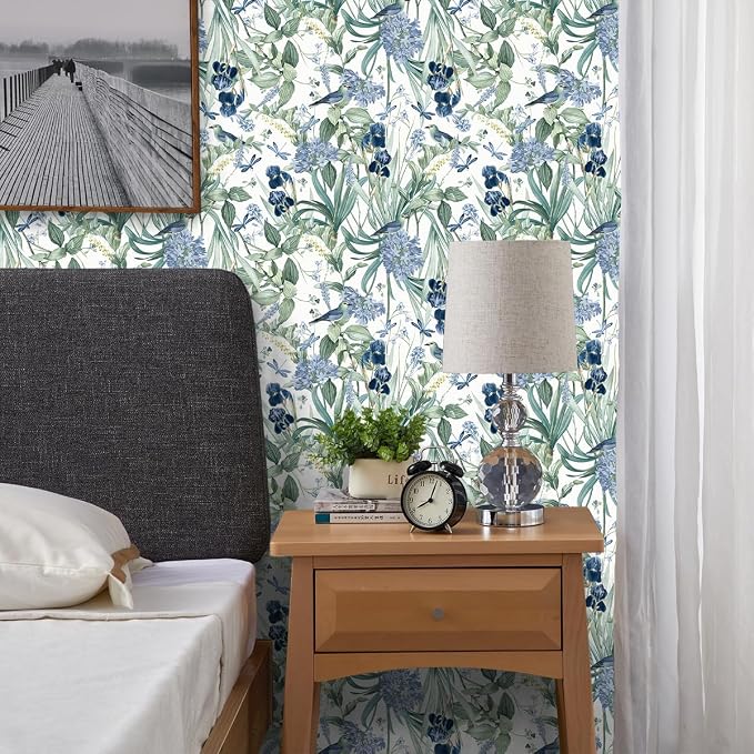 Floral Wallpaper Peel and Stick Blue Flower Contact Paper 16.9inch x118.1inch - Image 6