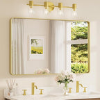 TETOTE 48 x 30 Inch Bathroom Mirror, Brushed Gold Metal Framed Wall Mounted by TETOTE