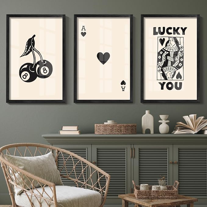 Heiple Framed Set of 3 Poker Wall Art Lucky You Poster, Trendy Retro Wall Art - Image 6