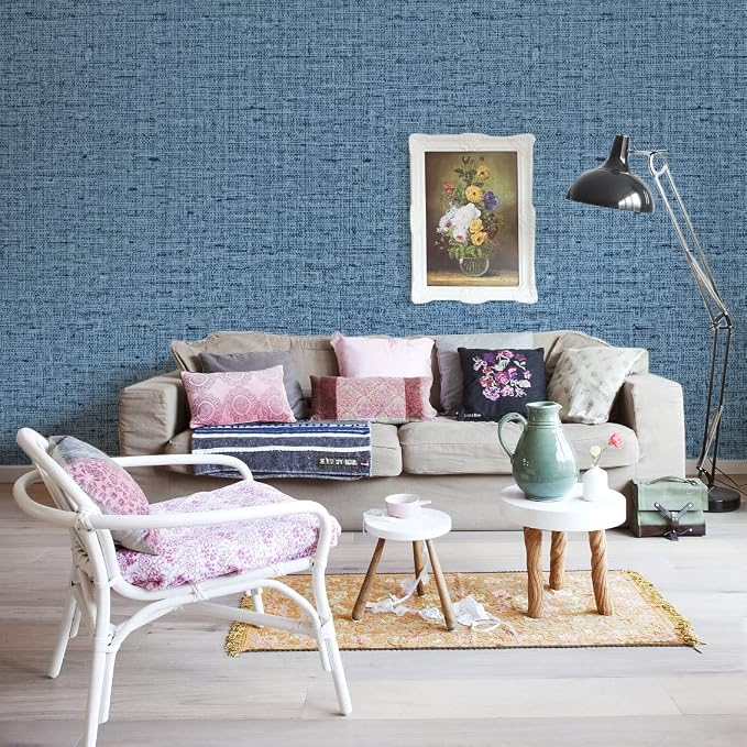 Blue Grasscloth Wallpaper Peel and Stick 472inch Textured Linen Contact Paper - Image 6