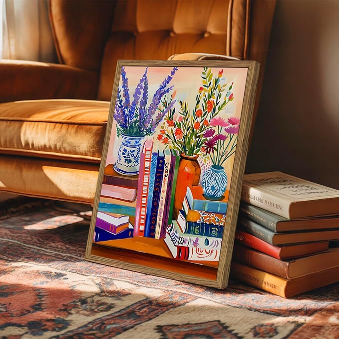 Vintage Floral Book Wall Art Color Book Still Life Wall Decor Painting Pictures - Image 2