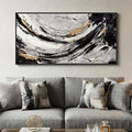 Large Framed Abstract Wall Art for Living Room, Horizontal Black Gold and White by Cuspin