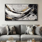 Large Framed Abstract Wall Art for Living Room, Horizontal Black Gold and White by Cuspin