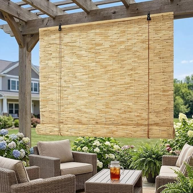 Bamboo Blinds Outdoor Patio, Natural Retro Reed Roll Up Shades - Image 2