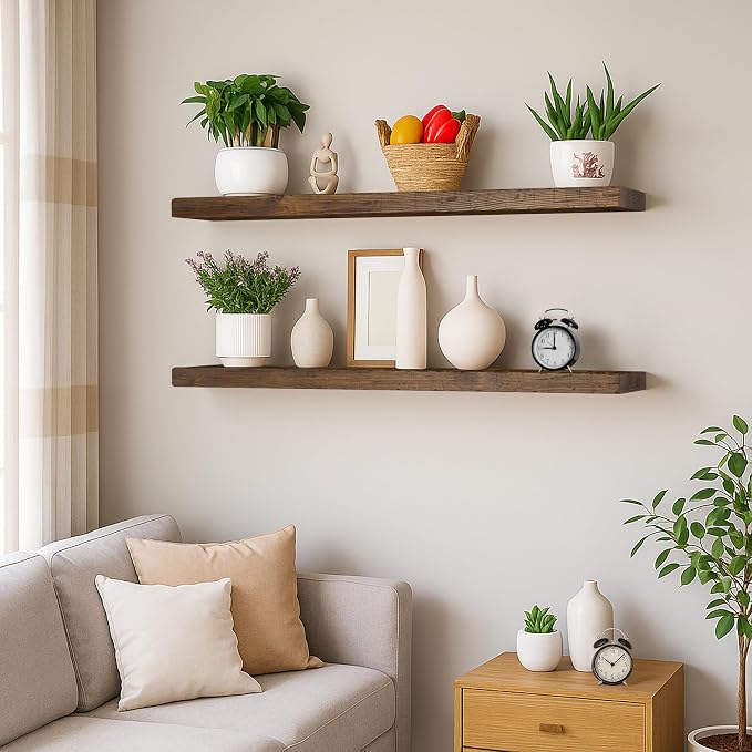 BGMG Floating Shelves 54 inch Long, Distressed Rustic Wooden Wall Shelves - Image 2