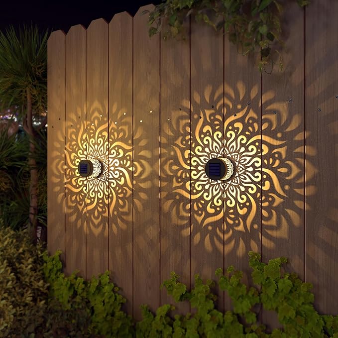 gardencave 4 Pack Solar Fence Lights Metal Solar Powered Outdoor Wall Deck Step - Image 6