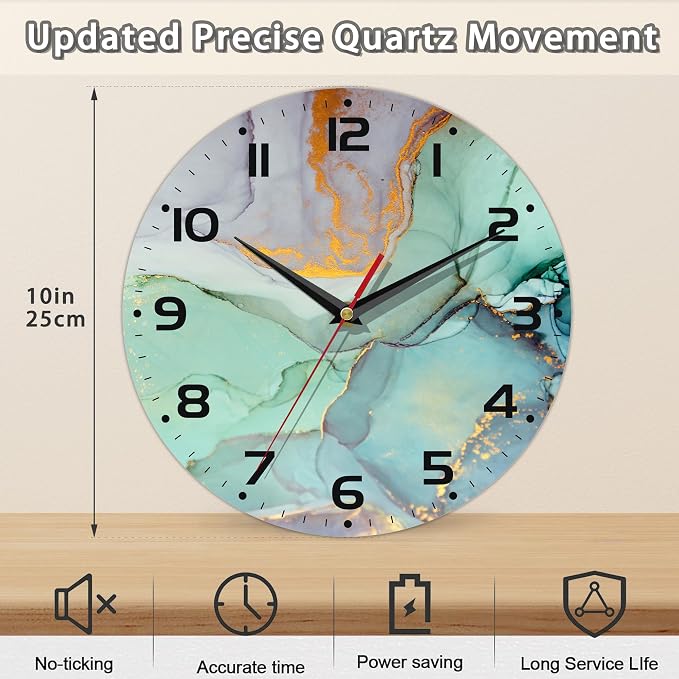 Watercolor Abstract Painting Marble Wall Clock Vintage Wooden Wall Clock Silent - Image 2